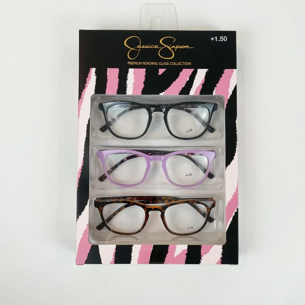 Jessica Simpson +1.50 Reading Glasses Tortoise Purple Black